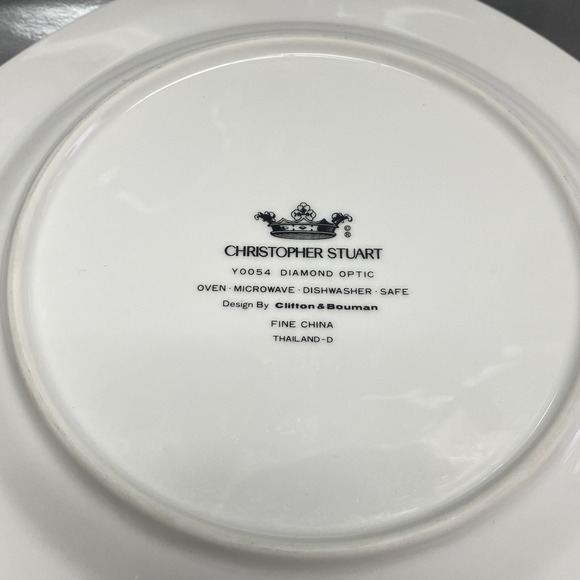 Set Of (2) Christopher Stuart Fine China Diamond Optic Pattern 8" Salad Plates - Picture 4 of 6